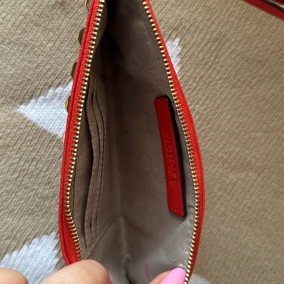 Michael Kors Studded Leather Mini Wristlet Clutch Orange color - Picture 4 of 6